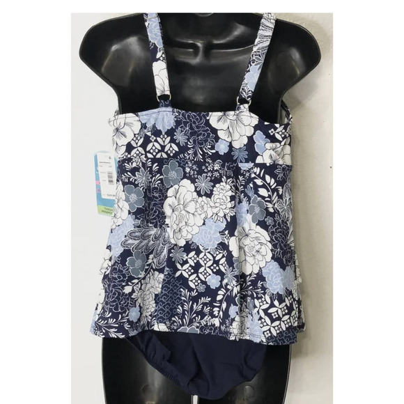 Swim Solutions Womens Blue Printed Tiered Fauxkini One Piece Swimsuit sz 10 NWT - Picture 4 of 5